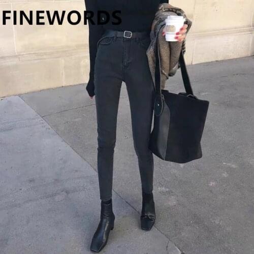 FINEWORDS Korean Style Streetwear Women High Waist Jeans Slim Stretch Push Up Skinny Jeans Woman Plus Size Pencil Denim Pants