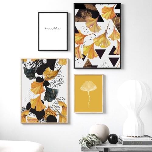 Ginkgo Leaves Nordic Posters And Prints Abstract Autumn Color Quote Wall Art Canvas Painting Decorative Pictures For Home