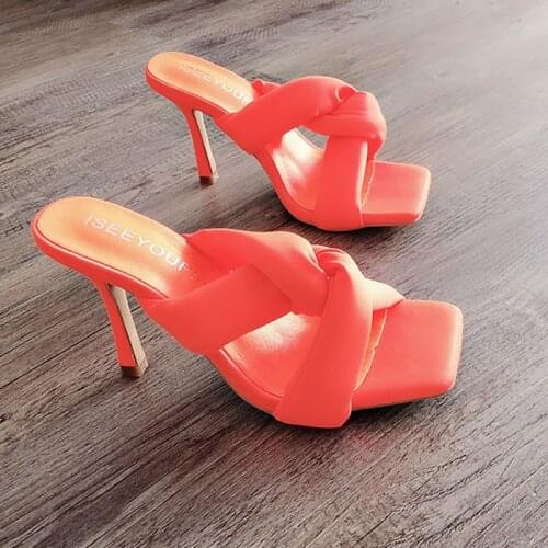 HOKSZVY Thin Heeled Square Head High Heel Slippers Womens Shoes Sexy Fashion Heels Sandals ZL-1001