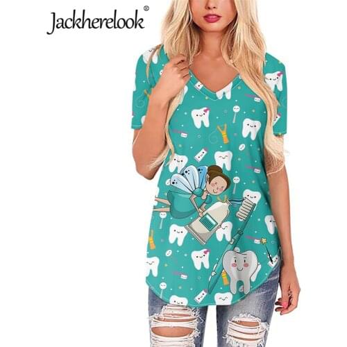 Jackherelook Plus Size Blouses for Women Cute Cartoon Dental Fairy Brand Designer Summer Short Sleeve Tops Clothing Blusas Mujer