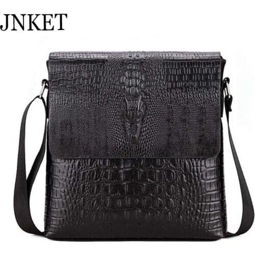 JNKET Crocodile Pattern PU Leather Mens Shoulder Bag Business Sling Bag Travel Crossbody Bags Large Capacity Messenger Bag