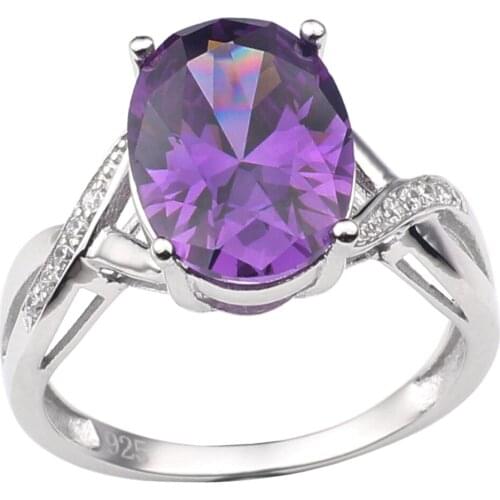 925 Sterling Silver Ring Women Jewelry Big Cubic Zirconia CZ 10x14mm Oval Stone Party Dress Wear Birthday Gift R078