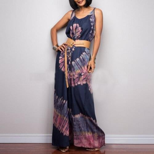 2XL Vintage Pattern Printed Jumpsuit Women Sexy V Neck Off Shoulder Loose Rompers Spring Summer Backless Beach Overalls Playsuit