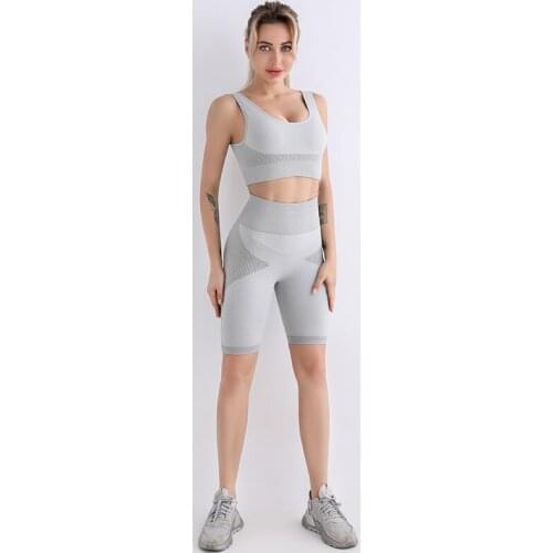 2 Piece Yoga Sets Women Bra Shorts Workout Sports Seamless Gym Clothing Fitness High Waist Training Outfit Crop Top