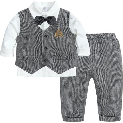 Newborn Boy Clothes Sets Gentleman Suit Boys Clothing Set Cotton Vest+ Long Sleeve Shirt + pants Infant Clothes Casual Gift 3PCS