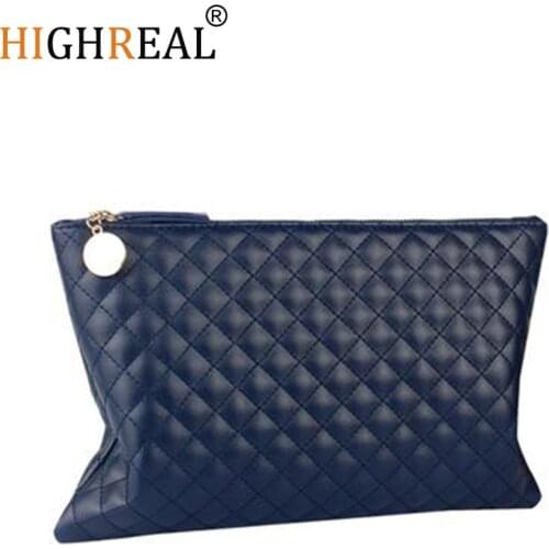 Fashion Korean Women Diamond Lattice Clutch Bag Purse Vintage Casual Hand Bags Big Capacity Leather Clutch Zipper Purse Girls