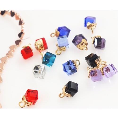 10pcs/lot Square Cube Crystal Pendant DIY supplies For Jewelry Making Pendant Accessories Jewelry Components Finding