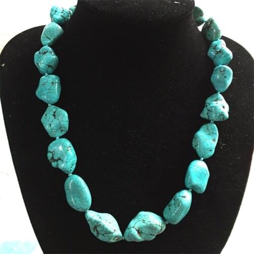 Fashion Irregular Turquoises Nugget Round Bead Knot Statement Necklaces Stone Long Necklace for Women Minimalist Jewelry Gift
