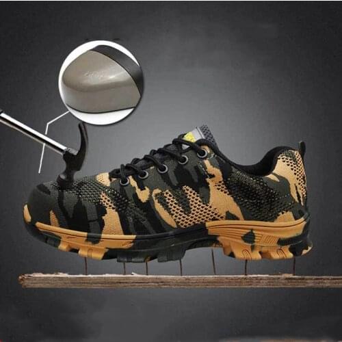 Mens Breathable Steel Toe Work Safety Shoes Mens Outdoor Non-Slip Steel Puncture Waterproof Construction Safety Casual Shoes