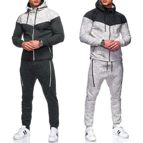 2020 Men Tracksuit Set Two Piece Set Patchwork Hoodies and pants Casual Sporting Suits Male Jogging Gym Suits Grey Sweatsuit Set