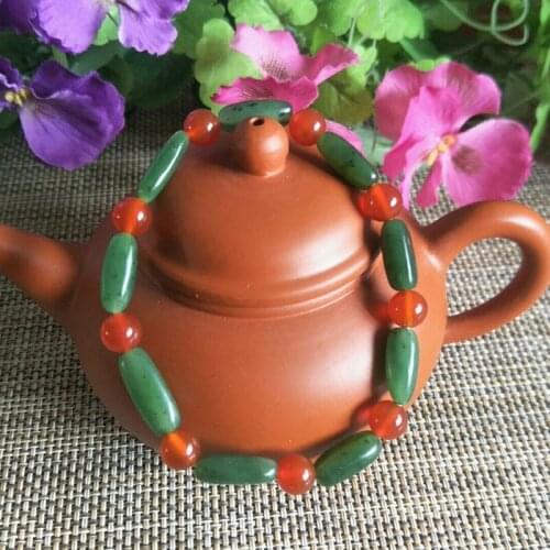 Natura Xinjiang Hetian Jasper bead Jade Bracelet Jewelry Lucky Exorcise evil spirits Safety Amulet Jade Bracelet Fine Jewelry