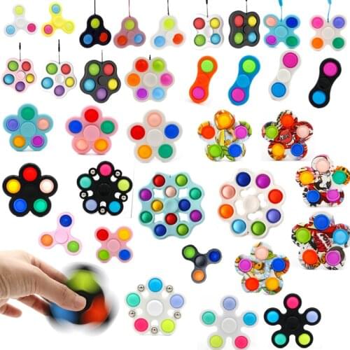 Novelty Push Bubble Pop Keychain Fidget Spinner Squeeze Sensory Toy Anti Stress Spinning Adult Kids Funny Flip Finger Adult Toys