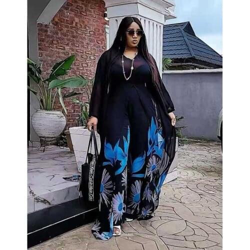New Style African Womens Clothing Dashiki Abaya Fashion Chiffon Fabrics Print Long Dress Free Size Trousers Two Piece Set