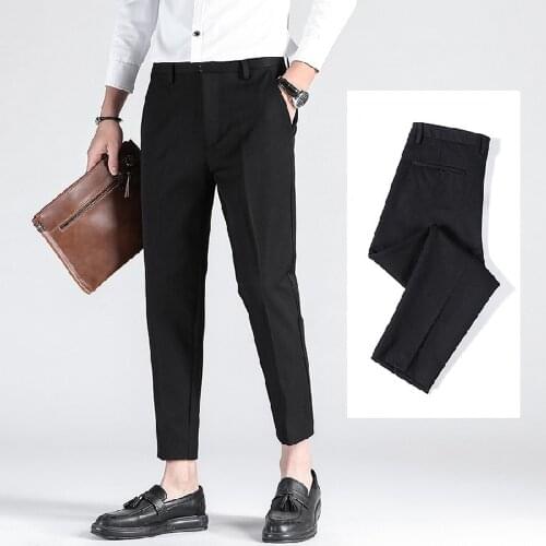 Solid Ankle Length Suit Pants for Men Casual Business Pantalon Homme Classique Vintage Slim Fit High Quality Formal Male Pant