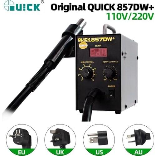 Original Quick 857DW+ Adjustable Hot Air Gun Station Soldering 580W Heater Helical Wind Air Gun SMD Hot Rework Station