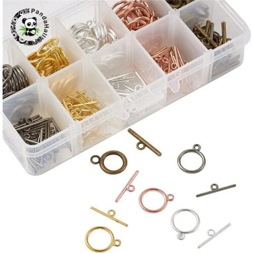 Pandahall 1 Box Tibetan Style Alloy Toggle Clasps for Jewelry Findings Making DIY Accessories Mixed Color 13.5x7x3cm