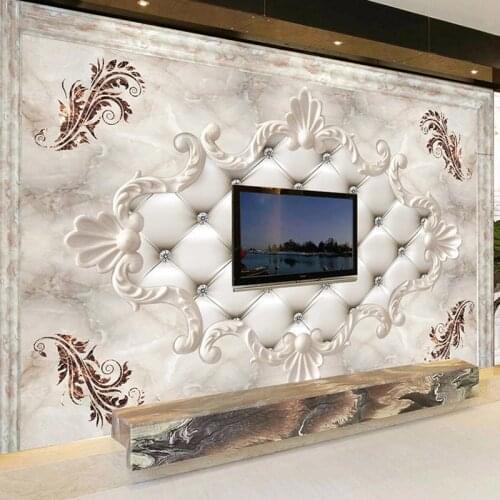 Custom Mural European Style Soft Package Marble Background Wall Painting 3D Relief Living Room Sofa TV Backdrop Photo Wall Paper