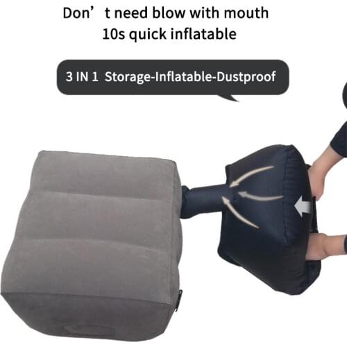 2 Gas Nozzle 3 Layers Inflatable Travel Foot Rest Pillow 385g Airplane Train Car Footrest Cushion With Storage Bag & Dust Cover
