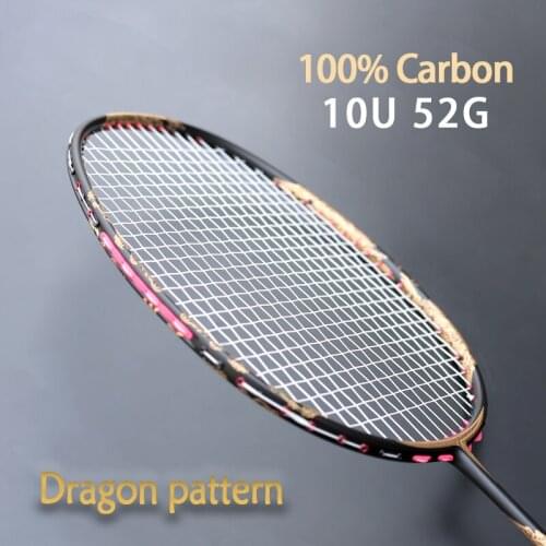 Dragon Pattern Prefessional 100% Full Carbon Fiber Badminton Rackets Strings Max Tension 30LBS G4 Racquet Bags Sports For Adult