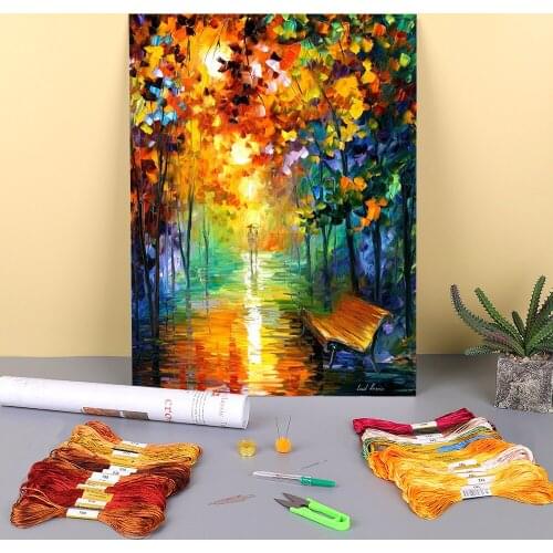Misty Park Printed Water-Soluble Canvas 11CT Cross Stitch Patterns DIY Embroidery DMC Threads Handiwork Sewing Wholesale