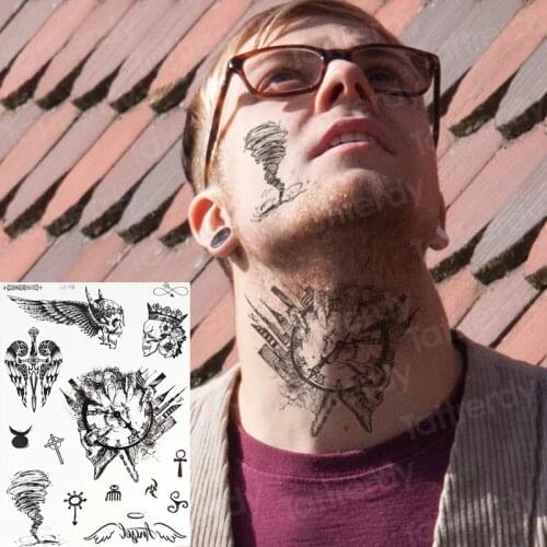 Male neck tattoos men black henna fake tattoo face arm sleeve finger party tattoo removable waterproof sexy body stickers face