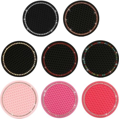 Universal Vehicle Bling Cup Holder Insert Coaster Car Interior Accessories-2.75 inch Silicone Anti Slip Crystal Rhinestone
