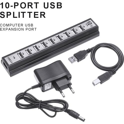 Pohiks 1pc High Speed 10 Port USB 2.0 Hubs Portable External Multi Ports Adapter Splitter For PC Laptop Notebook
