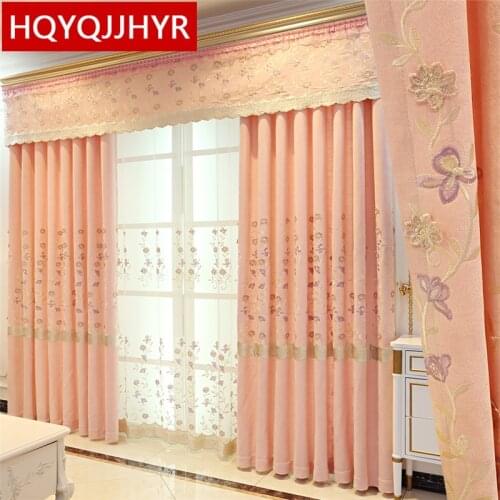 European modern embossed embroidered pink Curtains for Living Room Windows high quality embroidered Voile Curtain for bedroom
