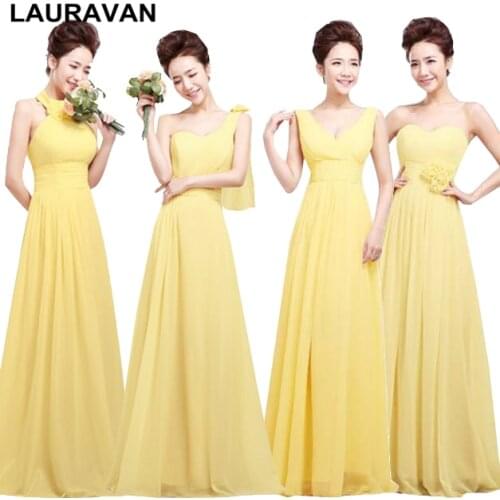 Yellow elegant women bridesmaid plus size dresses chiffon a line long formal dress sweetheart dressed for wedding party