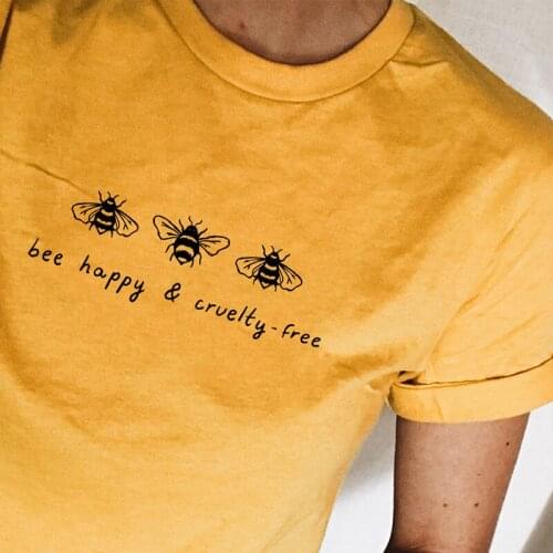 Bee Happy & Cruelty - Free Graphic Tshirt Women Cotton Plus Size Casual Shirts Short Sleeve Save The Bees Girl Tops Dropshipping