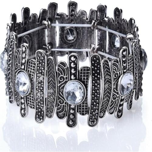 Charm Gold Silver Color Carving Pattern Vintage Bracelet For Women Fashion Brand Adjustable Crystal Bracelet Men Ethnic Jewelry