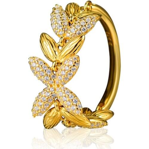 Clear CZ Seeds Design Women Rings Charm Golden Shine Jewelry 925 Sterling Silver Rings for Women Crystal Golden Shine Ring