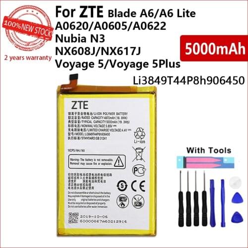 100% Genuine NEW 5000mAh Li3849T44P8h906450 Battery For ZTE Blade A6 A6020/ A6 Lite A0622 Smart Phone High quality battery