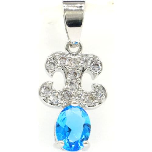 27x12mm Beautiful Created Smoky Topaz Paris Blue Topaz White CZ Gift For Sister Silver Pendant