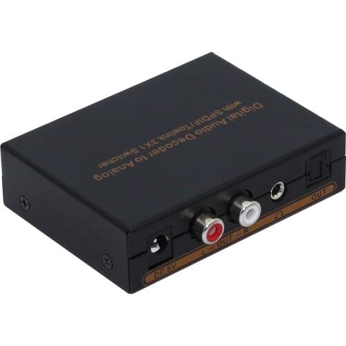 3 PCS Digital Audio Decoder to Analog with SPDIF/Toelink 3 in 1 Switcher 3 SPDIF/Toelink Input 1 SPDIF&Earphone&R/L Output