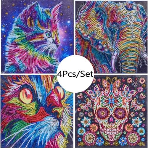 4Pcs Diamond Painting Elephant 5D DIY Special Shaped Cat Diamond Embroidery Partial Drill Cross Stitch Needlework Diamond Mosaic