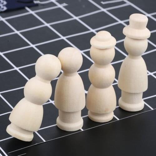 5Pcs Wooden Man Woman Wearing A Hat Peg Dolls Unpainted Figurines DIY Craft Kid Montessori Toy Christmas Wedding Home Decoration