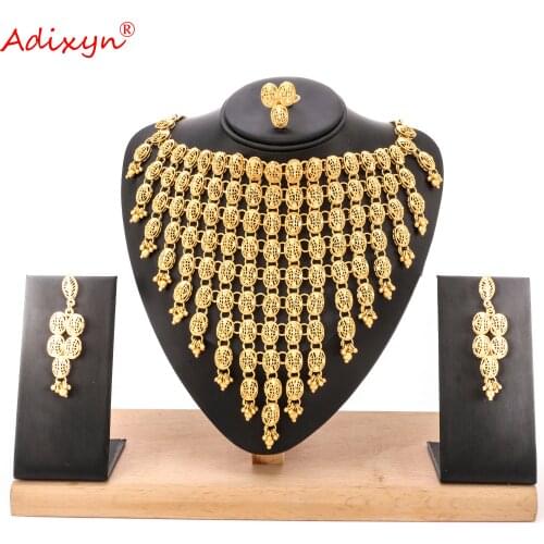 Adixyn 24K Gold jewelry sets for Women Necklace Earrings Ring Fine Jewelry sets African Dubai Wedding accessories