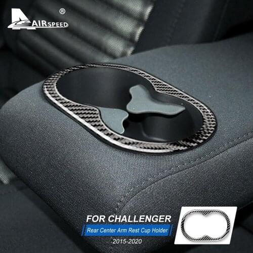 AIRSPEED for Dodge Challenger 2015-2020 Accessories Carbon Fiber Interior Car Rear Center Arm Rest Cup Holder Cover Trim Sticker