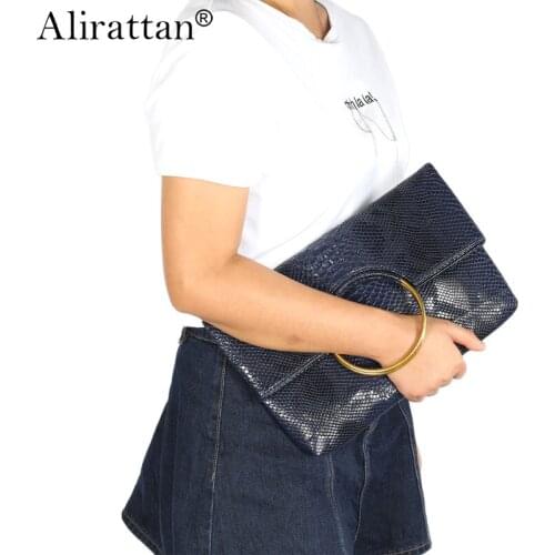 Alirattan New Python PU Leather Clutch For Women SAudi Arabia Fashion Party Chain Shoulder Crossbody Bag Folding Envelope Bags