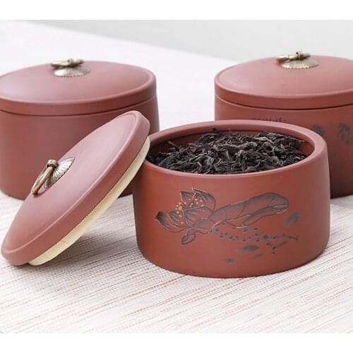 Yixing Purple Clay Tea Storage Jar Hand Painted Vintage Seal Caddy Accessories Tea Canister Coffee Beans Caddies Cans Decoration