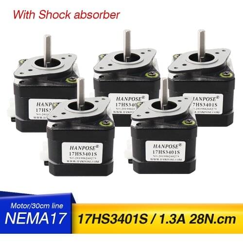 Free shipping 5PCS Quality 17HS3401S with Shock absorber 4-lead Nema 17 Stepper Motor 42 motor 28N.CM 1.3A for CNC 3D printer
