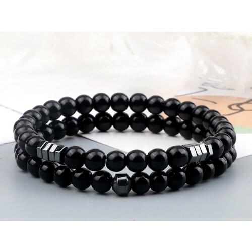New 2pcs/Set Budda Natural Stone Bracelet High Quality Tiger Eye Lava Black Matte Beads Hematite Spacer Bangles Jewelry Friend