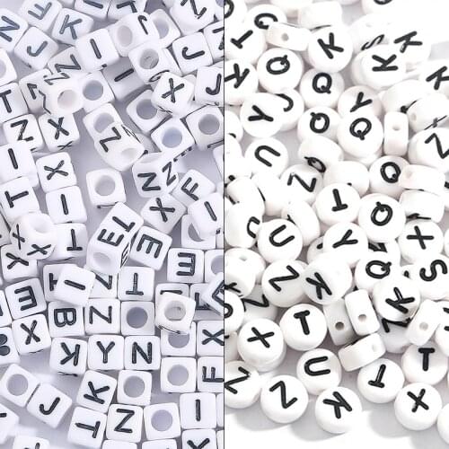 100Pcs 4x7/6x6mm Acrylic Square Round Mix 26 letters of the alphabet Loose Spacer Beads for Jewelry Making Kids Diy Bracelet
