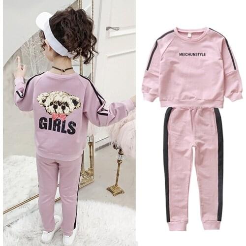 Kids Sets for Girls fall Winter New Suit Cartoon printing dog Coat +pant Suit Leisure Sets Girls Clothes 6 8 10 12 Years