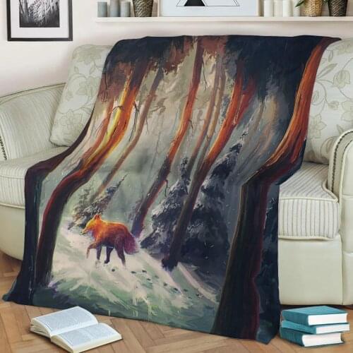 Animal Fox Flannel Throw Blanket 3D Printed Keep Warm Sofa Child Blanket Home Decor Textiles Dream Family Gift