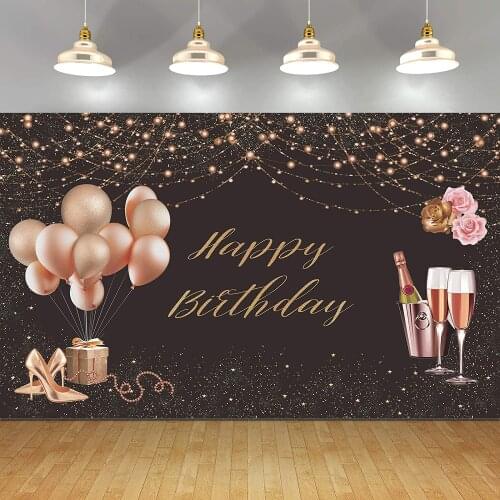 Happy Birthday Backdrop Banner Women Girls Pink Rose Gold Sign Poster For 16th 18th 30th 40th 50th 60th 70th Party Background