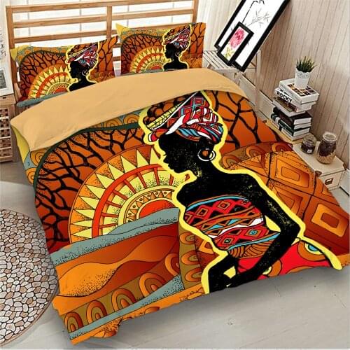 Woman African Bedding Set Exotic Customs Duvet Cover Desert Home Textiles Red Orange Sun Bedclothes 3-Piece Dropshipping