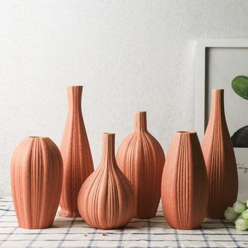 Nordic frosted ceramic vase European retro simple home decoration European retro stoneware matte six-piece set