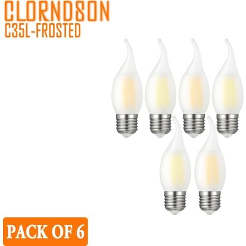 Pack of 6 Dimmable Frosted 2Watts-8Watts Edison E26 E27 LED Bulbs Retro Candles Lamp 110V 220V Filament Bulbs Decor Incandescent
